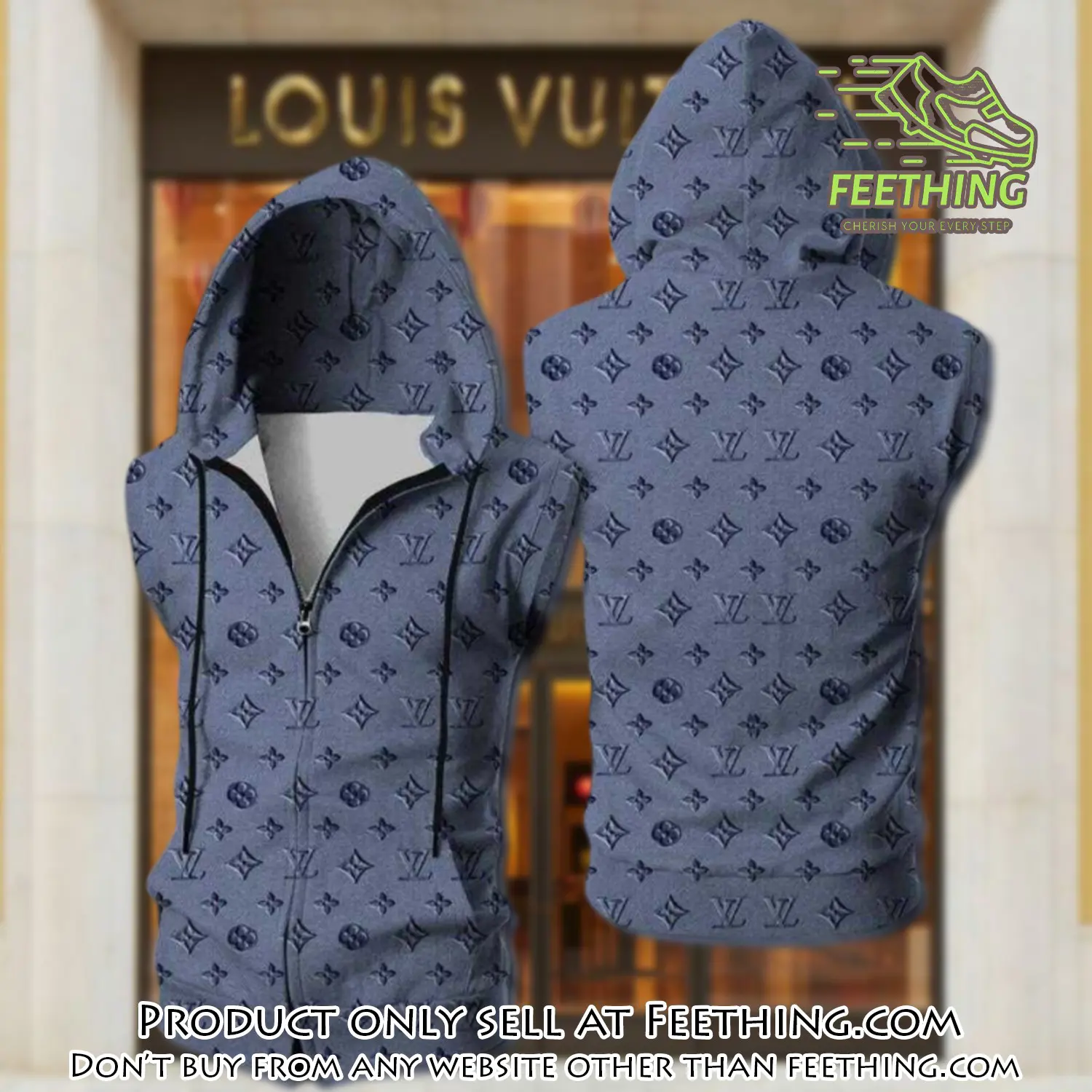 Louis vuitton blue unisex sleeveless zip up hoodie luxury for men women szh011 ft5018010